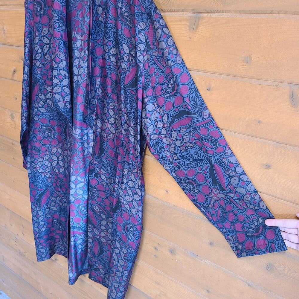 Jac & Jack Lettie Silk Floral Kimono Robe Burgundy Boho Gothic 14 Dark Academia - Picture 6 of 8